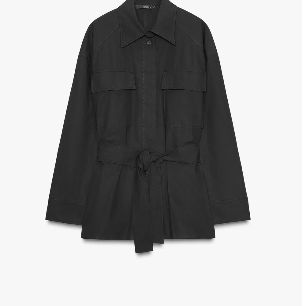 Zara NWT Black Belted Poplin shirt